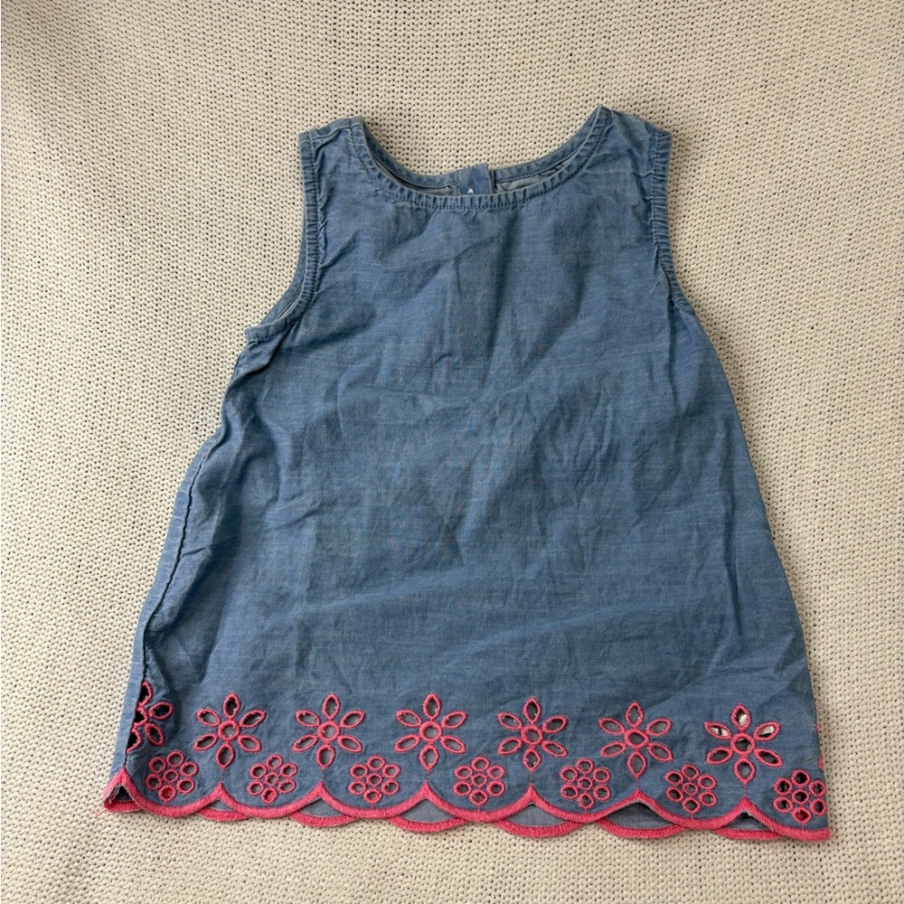 Crown & Ivy Kids Chambray Top, Pink Eyelet Embroidering